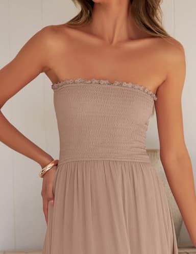 ZESICA Women's 2025 Summer Bohemian Strapless Off Shoulder Lace Trim Backless Flowy A Line Beach Long Maxi Dress,Pink,X-Small - Image 4