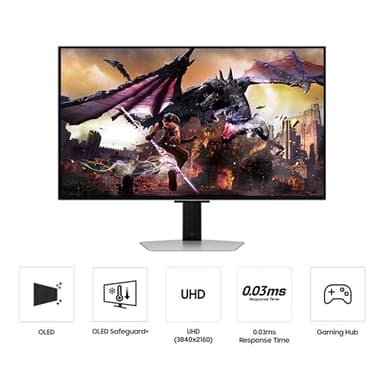 Samsung 32" Odyssey OLED G8 (G80SD) Series 4K UHD Smart Gaming Monitor w QD-OLED, 240Hz 0.03ms, G-Sync Compatible, Glare-Free Display, Sleek Metal Design, LS32DG800SNXZA, 3 Yr Warranty - Image 2