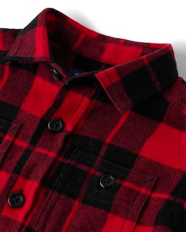 The Children's Place Baby Boys' and Toddler Long Sleeve Flannel Button Up Shirt, Red Buffalo Plaid, 3T - Image 2
