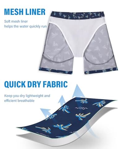 Gleeease Mens Lined Swim Trunks: 7 inch Quick Dry Stretchy Soft with Mesh Liner Sea Beach Pool Water Sport Coconut Tree Navy - Image 5