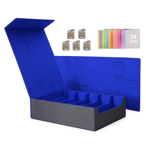 Venssu 5 Row Trading Card Storage Box With Dual-Function Playmat Lids, 3800+ Mtg Deck Box With 24 Colorful Divider Tabs, Compatible with Magic Cards (Black and Blue) - Image 1