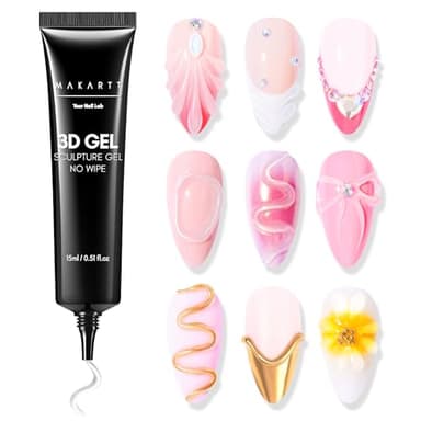 Makartt 3D Gel Nail Art, Sculpting Gel Glue for Drawing, Molding, Sculpture, Gems and Decoration, No Wipe Clear Gel Polish for DIY Nail Designs, 15g - Image 1