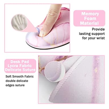 Keyboard Mouse Pad Set, Extended Mouse Pad+Keyboard Wrist Rest Support, Memory Foam Ergonomic Easy Typing, 3Pcs (35.4×15.7 in) Desk Pad Set for Home Office Study Game- Pink Marble - Image 2