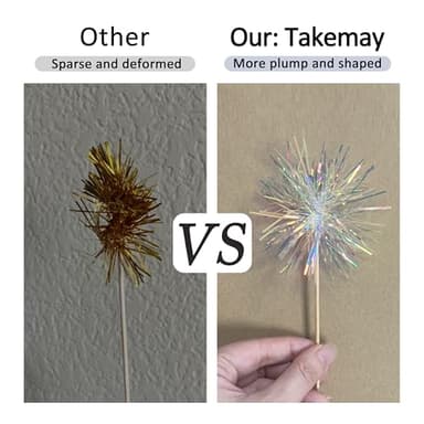 30PCS Foil Firework Cupcake Toppers, Takemay Happy Birthday White Cake Toppers, Sparkle Tinsel Flower Drink Stirrers Cocktail Food Fruit Toothpicks for Xmas Party Birthday Wedding Ceremony - Image 3