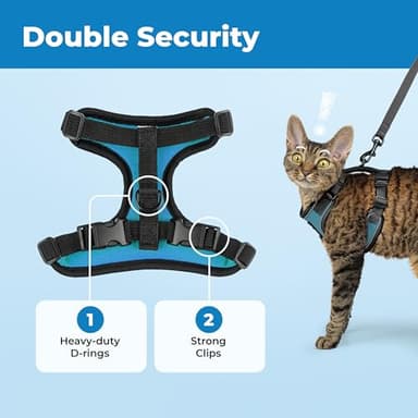 Voyager Escape Proof Cat Harness and Leash Set with Reflective Stitching, Neoprene Handle 5ft - Supports Small, Medium and Large Cats, Kittens for Walking by Best Pet Supplies - BT-Turquoise, XS - Image 5