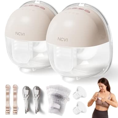NCVI Hands Free Wearable Breast Pump, Lightweight Breastfeeding Pump, Portable Electric Pump with 4 Modes & 9 Levels, Strong Suction Rechargeable Milk Pump, 21/24mm Flanges, 2 Pack - Image 1