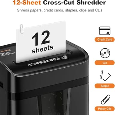 Bonsaii Paper Shredder for Home Office, 12-Sheet Heavy Duty Cross Cut Shredders for Home with 5.5 Gal Pullout Bin, Paper Shredding Machine for Document/CD/Credit Card,P-4 Security(C282-A New Version) - Image 2