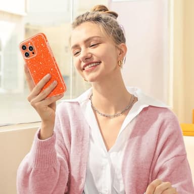 Hython Case for iPhone 16 Pro Max Case Glitter Cute Sparkly Shiny Bling Sparkle Phone Cases 6.9", Thin Slim Fit Soft TPU Bumper Shockproof Rubber Protective Cover for Women Girls Girly, Bright Orange - Image 5