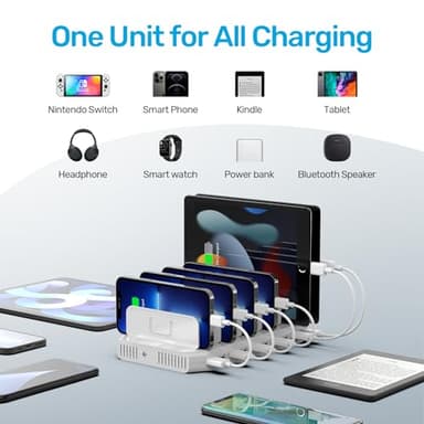Unitek Multi Charging Station, 10-Port USB Charger for Multiple Device with SmartIC Tech and Adjustable Dividers, Organizer Stand Compatible with iPad, Tablet, Kindle, iPhone - Image 3