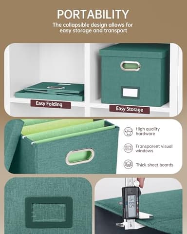 2 Pack File Storage Organizer, Document Organizer, Portable File Box with Lid, Fit for Letter/Legal File Folder Storage,Forest-green-Box only - Image 2