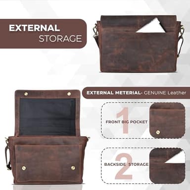 Oak Leathers Leather Messenger Bag for Men and Women - Laptop Briefcase Bag For College, Office, Adjustable Shoulder Strap (Wood) - Image 4