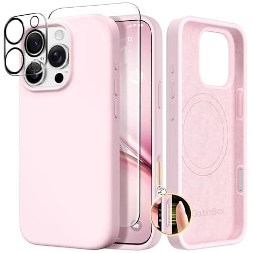 GolbinBox Magnetic for iPhone 16 Pro Max Case, Compatible with MagSafe, Screen Protector + Camera Lens Protector, Liquid Silicone Shockproof Protective Phone Case for iPhone 16 Pro Max, Chalk Pink - Image 1