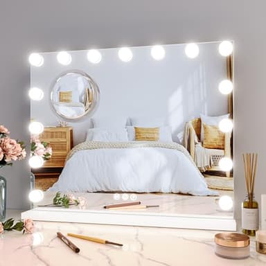 Vanity Mirror with Lights, Hollywood Lighted Vanity Mirror with 15 Dimmable LED Bulbs, 3 Color Modes, USB Charging Port, Light up Mirror with Touch Control for Bedroom, Tabletop, 23" x 18" - Image 7