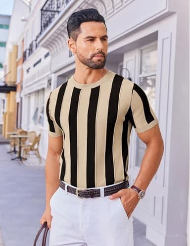 COOFANDY Mens Casual Shirts Crew Neck Dress Tshirts for Men Dress Sweater Knit Shirt - Image 3