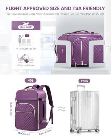 LOVEVOOK Large Travel Backpack for Women, TSA Carry on Backpack for Airplanes, 40L Personal Item Travel Bag fits 17" Laptop, Waterproof Carry on Bag Flight Approved with 4 Packing Cubes - Image 2