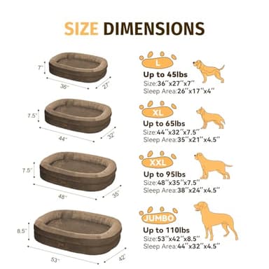 Orthopedic Waterproof Large Dog Bed: Memory Foam Washable Dog Bed with Bolsters - XL Removable Orthopedic Pet Cover for Medium Large Sized Pet - Non-Slip Bottom - Coffee - Image 2