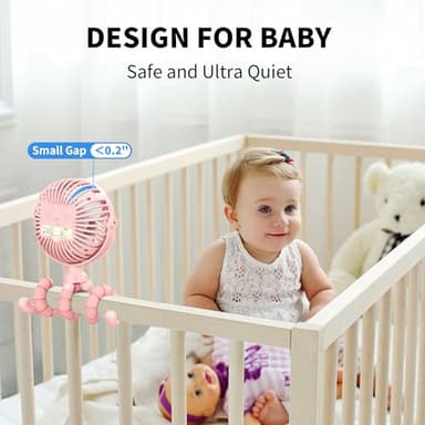 AMACOOL Battery Operated Stroller Fan Flexible Tripod Clip On Fan with 3 Speeds and Rotatable Handheld Personal Fans for Car Seat Crib Bike Treadmill (Pink) - Image 6