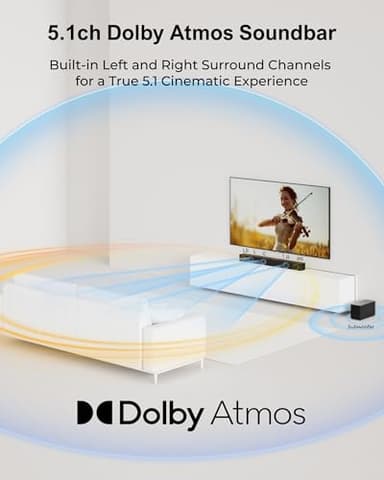 ULTIMEA 5.1CH Surround Sound Bar with Subwoofer, Dolby Atmos, VoiceMX, BassMX, APP, 300W Soundbar for Smart TV, Home Theater Surround Sound System for TV, BT 5.4, Poseidon M60 (2025 Model) - Image 3