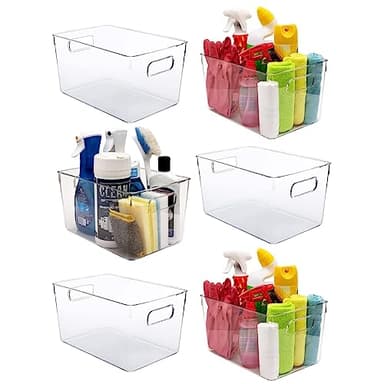 Clear Plastic Storage Bins, Perfect for Kitchen Organization or Pantry Organization and Storage, Laundry Room, Fridge, Freezer Organizer Plastic Storage Containers for Organizing, Cabinet Organizers - Image 1