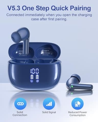 Wireless Earbuds, Bluetooth 5.3 Ear Buds, Headphones with Clear Stereo sound, 40H Playtime with LED Digital Display, IPX7 Waterproof Earphones Built-in Mic for Phone Tablet Sports Workout, Sapphire - Image 3