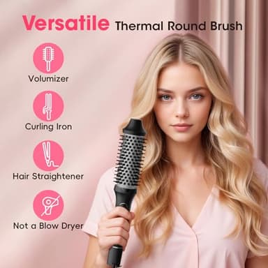 CINOSTAR Heated Round Brush for Hair Straightener, Curler, and Volumizer, 1.5 inch Curling Styler, Negative Ion Thermal Brush, with 6 Temp Settings, Fast Heating, Dual Voltage for Travel, Silver - Image 2