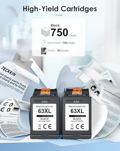 63XL Black High-Yield Ink Cartridge for HP 63 Black Ink Cartridge Replacement for HP Ink 63 Works with HP OfficeJet 3830 4650 5255 5258 Envy 4520 4512 DeskJet 1112 2130 3630 F6U64AN (2 Black Pack) - Image 3
