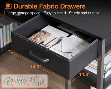 ODK Office Small Computer Desk: Home Table with Fabric Drawers & Storage Shelves, Modern Writing Desk, Black, 48"x16" - Image 4