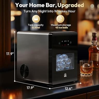 2'' Clear Ice Ball Maker – 4 Ice Spheres in 35min, 144 pcs/Day, Auto&Manual Fill, Fast Ice Machine with LCD Touch Panel, Self-Cleaning, Quiet Home & Bar Ice for Whiskey Bourbon Parties - Image 9