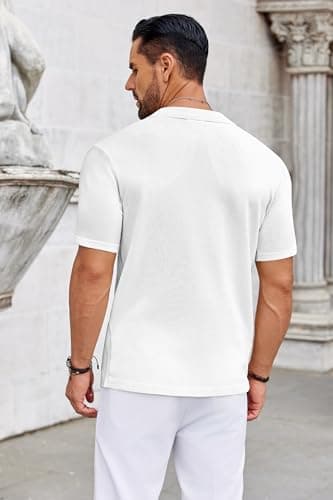 COOFANDY Mens Knit Button Down Shirt Casual Short Sleeve Button Up Shirts Polo Golf Beachwear Textured Shirts Spring Summer Cuban Clothes Off White Large - Image 5