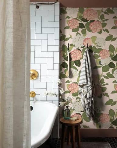 HomKihapai Floral Peel and Stick Wallpaper Self Adhesive Hydrangea Wall Paper French Country Cream Stick on Wallpaper for Bedroom Wall Decor Elegant Mural (Blush Hydrangea, 472.44“ X 17.4") - Image 6
