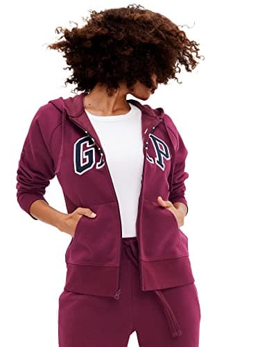 GAP womens Logo Hoodie Zip Sweatshirt, Ruby Wine, Large US - Image 1