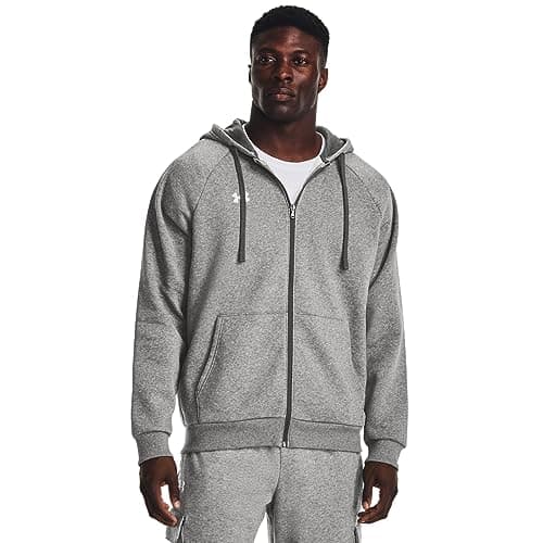 Under Armour Men's Rival Fleece Full Zip Hoodie, (025) Castlerock Light Heather / / White, Small - Image 1