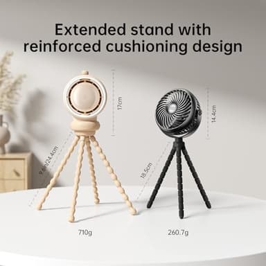 JISULIFE Stroller Fan Baby Large, Safe Bladeless for Crib, Desk, Portable Battery Rechargeable Cooling Fan with Air Turbo Tech, Night Light, Food-Grade Gift for Mom/Dad/Friend - Brown - Image 2