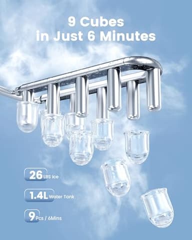 CyberChill Countertop Ice Maker, Portable Ice Machine with Handle, 6 Mins Fast Ice, 26 lbs/Day, Self-Cleaning with Ice Basket & Scoop, for Home, Kitchen, RV, Camping - Image 2