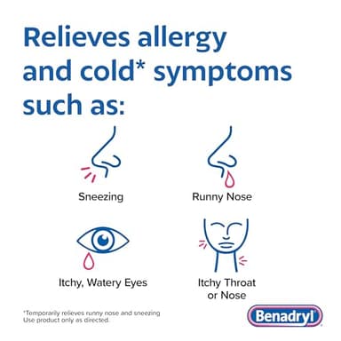 Benadryl Ultratabs Allergy Medicine, 25 mg Diphenhydramine HCl Antihistamine Tablets For Cold & Allergy Relief of Symptoms Like Sneezing, Runny Nose, Itchy Eyes & Throat, Hay Fever, 100 Count Tablets - Image 4