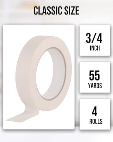 Lichamp Masking Tape 3/4 inch, 4 Pack General Purpose Masking Tape Beige, White Tapes for Painting, Arts, Crafts, 3/4 inch x 55 Yards x 4 Rolls (220 Total Yards) - Image 2