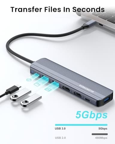 Glomtheia USB C Hub Docking Station Dual Monitor for Laptop, MacBook Air/Pro Dock Adapter Multiport Dongle with 2 HDMI Ports 4K 60Hz, 100W PD Charging, 3 USBA 3.0 & USBC - Image 5