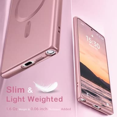 Amzfield Magnetic for Samsung Galaxy S24 Ultra Case for Women Men Girls [Compatible with MagSafe] [Camera Lens Protector] Matte Cute Slim Soft Silicone Bumper Shockproof Metallic Phone Case, Pink - Image 5