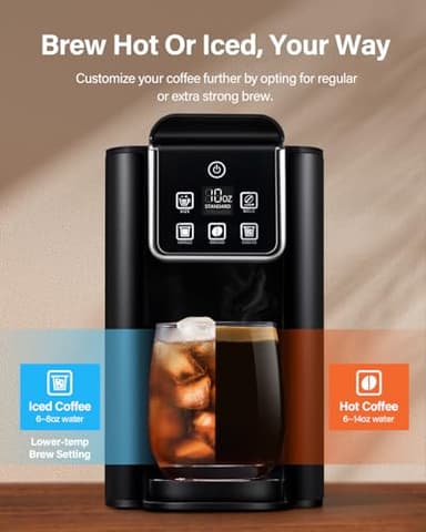 SHARDOR Single Serve Coffee Maker 2.0, Hot and Iced Coffee Machine for K Cup Pods & Ground Coffee, 6 to 14 oz Brew Sizes, 50 oz Removable Water Tank, Bold Brew Setting, Stainless Steel, Black - Image 2