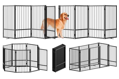 SNUOWU Full Metal Freestanding Dog Gate with Door, 32''Height Foldable Pet Dog Fence for Indoor & Outdoor, 8 Panels Extra Wide Free Standing TallDog Gates for Doorways,House,Stairs,Porch,Deck,Yard - Image 1