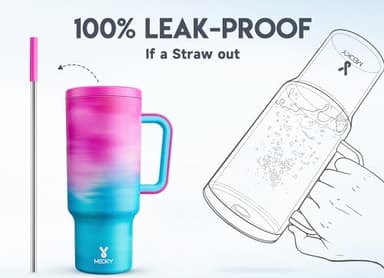 Meoky 40 oz Tumbler with Handle and Straw, Tumbler with Lid and Straw, Insulated Stainless Steel Travel Mug, 100% Leak-proof, Keeps Cold for 34 Hours or Hot for 10 Hours (Marshmallow) - Image 3