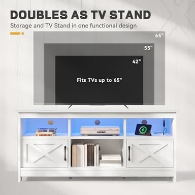 YITAHOME TV Stand for 65 Inch TVs, Entertainment Center with Storage Cabinets, Power Outlet & LED Light, Media Console Living Room Furniture, White - Image 6