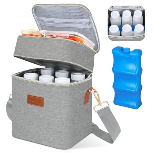 PIIOSER Breastmilk Cooler Bag with Ice Pack Fits 6 Baby Bottles Up to 9 Ounce, Insulated Baby Bottle Tote Bags, Double Layer Waterproof Leak-Proof with Shoulder Strap for Nursing & Working Mom (Grey) - Image 1