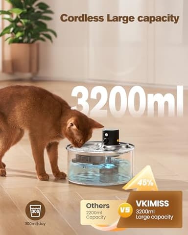 Battery Operated Cat Water Fountain: Wireless Pet Fountain with Filter - 108oz/3.2L Cordless Cat Dispenser with Motion Sensor Rechargeable Automatic Drinking Fountains for Cats Indoor - Plastic Model - Image 4