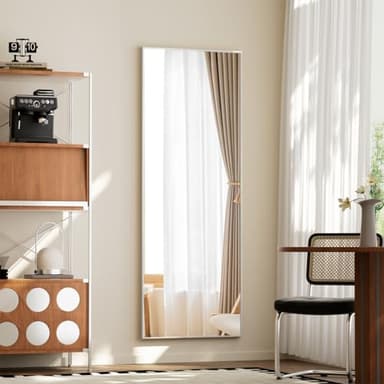 BEAUTYPEAK Full Length Mirror with Stand, 56"x21" Floor Mirror with Aluminum Alloy Thin Frame, ShatterVue Tempered Full Body Mirrors, Free Standing or Wall-Mounted Mirrors for Living Room, Silver - Image 5