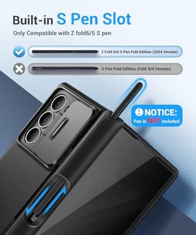 BERFY for Z Fold 6 Case with Privacy Screen Protector, [Anti Spy] Built-in S Pen Holder, Slide Camera Cover, Hidden Kickstand, Full Body Shockproof Slim Phone Case for Samsung Galaxy Z Fold 6, Black - Image 3
