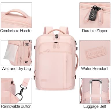 Carry on Travel Backpacks, Extra Large 40L Flight Approved Bag for Men & Women,Expandable Suitcase Backpack With 4 Packing Cubes,Water Resistant Luggage Daypack Business Weekender Bag,Pink - Image 7
