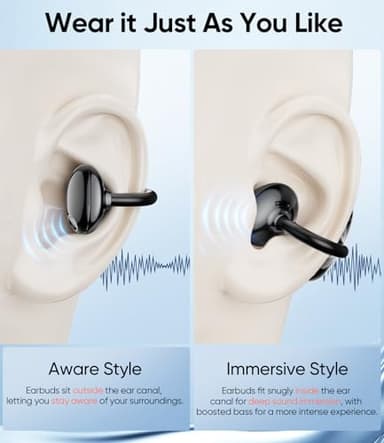 Deep Bass Sound Clip on Earbuds Wireless, Lightweight Open Ear Earbud with Physical Button, Bluetooth 6.0 Headphone Support Dual-Device, 60H Play Time, Waterproof, Ideal for Workout, Running - Image 4
