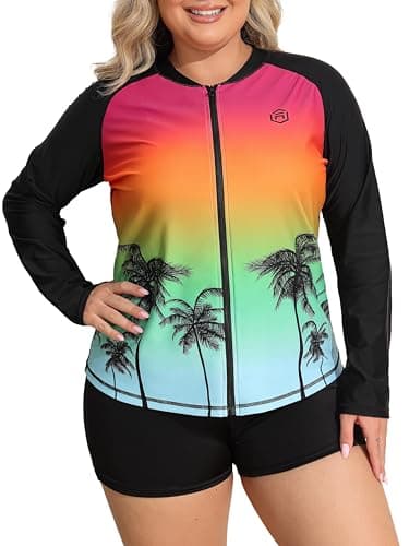 ATTRACO Long Sleeve Swimsuits for Women Plus Size Swim Jacket Zipper Rash Guard Shirts 3X - Image 1