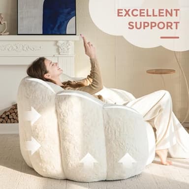 MAXYOYO Bean Bag Chair for Adults, Floral Shaped Bean Bag Sofa, Ultra Soft Faux Fur Floor Sofa, Large Reading Chair for Living Room Bedroom, Beige, Single - Image 9